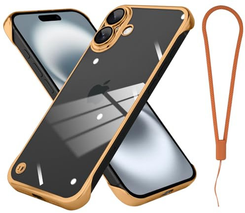 aidvaia Frameless Phone case Compatible with iPhone 16 Case Transparent Electroplated Golden Frameless Design with Camera Lens Protection case
