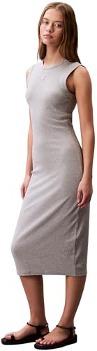 Calvin Klein Damen Bodycon Kleid Contour Midi Gerippt, Grau (Heroic Grey Heather), L