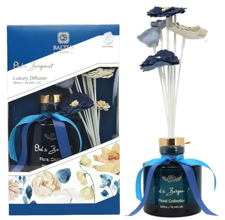 Reed Diffuser 300ml Faux Flower Oud & Bergamot Baltus Fragrance Aromatherapy