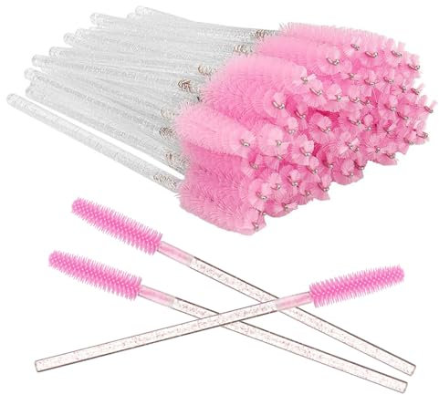 vgggrd 100 Stück Einweg Wimpernbürste, Kosmetik Pinsel für Wimpern und Augenbrauen, Einweg Mascara Zauberstäbe für Beauty-Salon und Hausgebrauch (Transparentes Rosa)