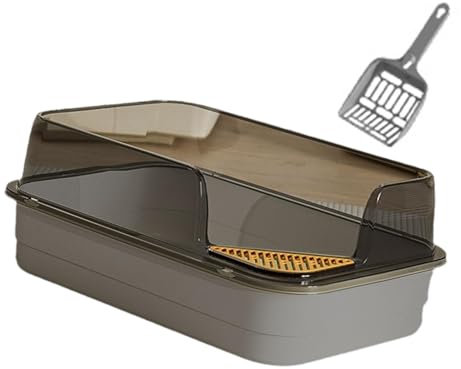 MagiDeal Caja de Arena para Mascotas con Tapa Abierta, arenero con Pala para Arena, Bandeja para Arena para Gatos, Cuenco para tamizar Arena para Todo Tipo de, Gris