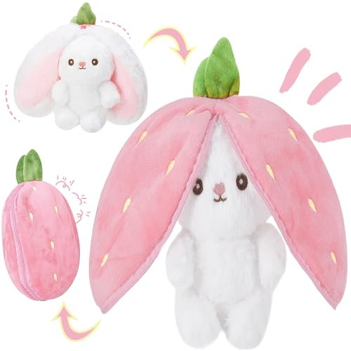 HBSFBH Hasen Verstecken, Erdbeerhasen Kissen Plüs-chtier, Osterhase Plüsc-htier, Plush Hasen Erdbeeren, Ost-erhase Plüsch Kuscheltie, Oster-hase Plüsch-Tiere, Erdbeeren Kaninchen Plüschtiere