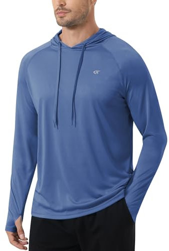 Tyhengta Hooded T-Shirt Men Long Sleeve Hoodie Sun UV Protection Shirt Quick Dry Rash Vest Beach Swimming T-Shirt Hoodie Grey Blue,M