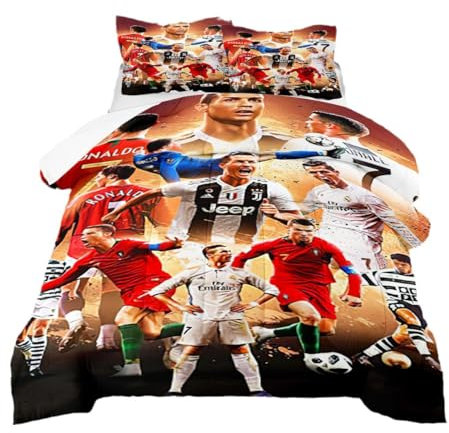 Generisch Fußballstar Bettwäsche-Set für Jungen, Bettbezug 135x200 cm, Kissenbezug 80x80 cm
