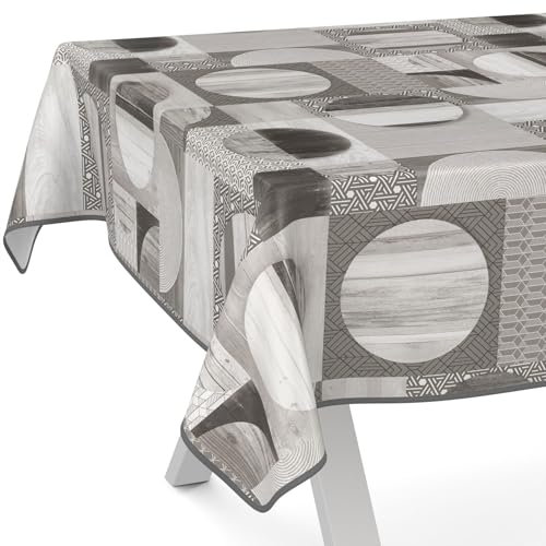 ANRO Wachstuchtischdecke Wachstischdecke Wachstuch Tischdecke abwaschbar Gartentischdecke Wasserabweisend 180x120cm mit Saum (Eingefasst) Holz Patchwork Grau