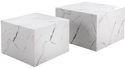 Riess Ambiente Modernes 2er Set Beistelltische DICE - 60cm - weiß - Marmor-Optik Würfel Couchtisch Tisch