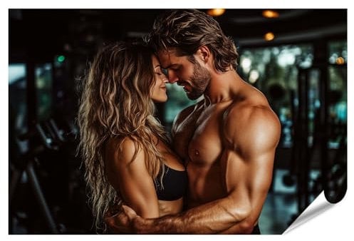 islandburner XXL Bild Poster Fitness Paar teilt einen intimen Moment im Fitnessstudio für Fitnessraum Sportbegeisterte Fitnessstudio Premium Bilder Fotodruck