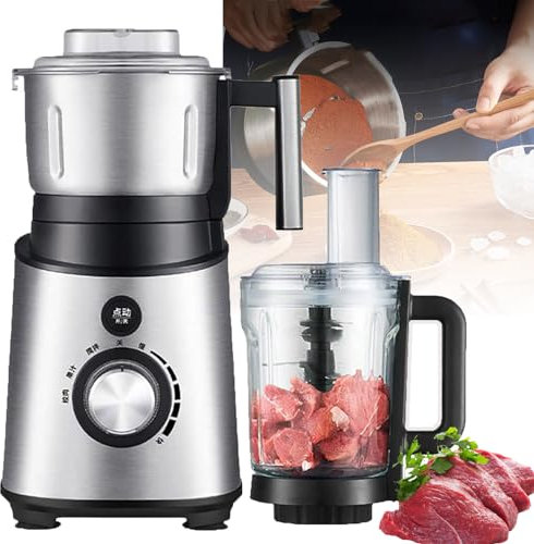 ZOLPINL Hachoir à Viande électrique 800 W - Amovible pour Le Nettoyage, Robot culinaire et mixeur, broyeur Multi-usages Sec/Humide, pour Viande, épices, céréales, jus