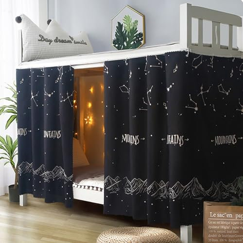 HAJHI Einzeln Hochbett Vorhang Atmungsaktiv Gewebter Stoff Bettvorhang Hochbett Verdunkelung Sichtschutz Bett Vorhang Staubdicht Schlafsaal Kinderzimmer(Curtain*3+top,1.35M_Black)