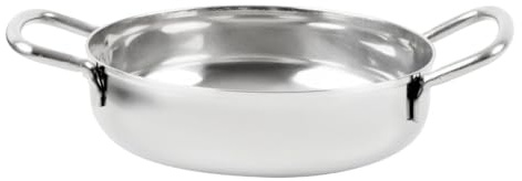 Olympia Table Presentation Stainless Steel Double Handle Dish, 125mm | Dual handles ensure easy carrying and a secure grip, ideal for presenting side dishes directly to the table in style.