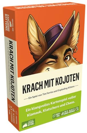 Exploding Kittens, Krach mit Kojoten, Schnelles Partyspiel, Deutsch | Klangvolles Kartenspiel für 3-8 Spieler, 10 Minuten, Interaktives Spiel mit Koordination und Rhythmusgefühl ab 10 Jahren