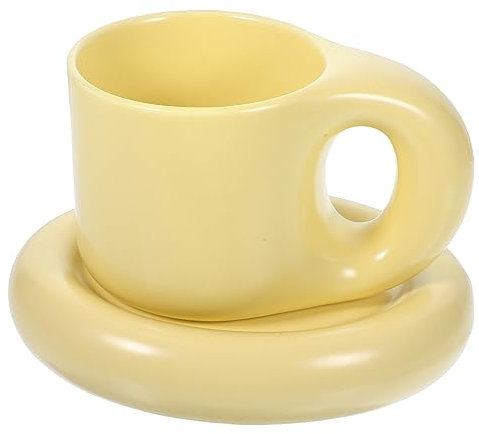 Mikinona Taza de Café de Cerámica Color Amarillo Crema Bebidas Casa Oficina
