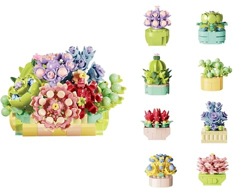 Botanicals Succulents Creative Building Bonsai Set,Botanical Collection Decorative Flower Blocks,Colourful Potted Plants Construction Toy(770pcs)