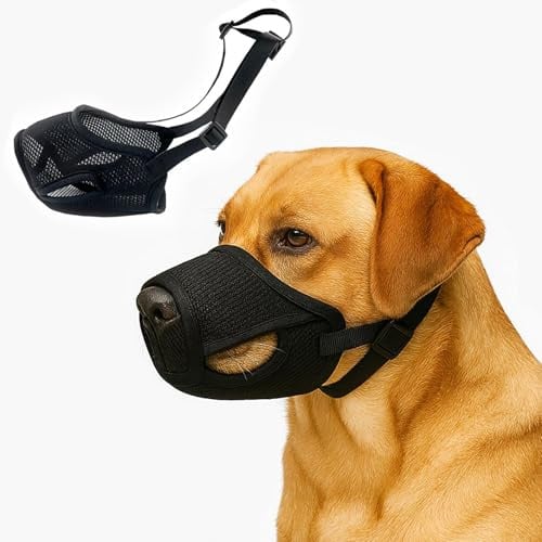 Colenumone Maulkorb Für Hunde – Weicher Netzmaulkorb für kleine, mittelgroße und große Hunde, verstellbar, um Bellen, Aasfressen, Lecken und Kauen zu verhindern und Beißen zu verhindern, Schwarz（S）