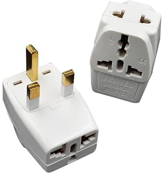 Strhowill 2 Pack 3-in-1 Universal UK Power Plug Adapter (Type G)–Compatible with Malaysia, Singapore,Hong Kong–Grounded Travel Adapter (White) (UK plug TO 3 hole*2+2 hole-WT-2PCS)