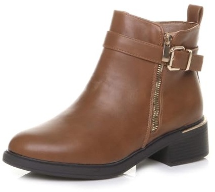 AJVANI Womens ladies flat low heel buckle gold zip smart casual ankle boots size 6 39