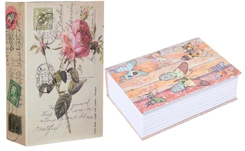 2er Set Buch Als Aufbewahrungsbox, 180×115×55mm Buchsafe Schlüssel, Buchsafe Versteck, Buchtresor mit Zahlenschloss für Zuhause und Büro, Bunte Schmetterlinge, Rosen Tagebuch, Sichere