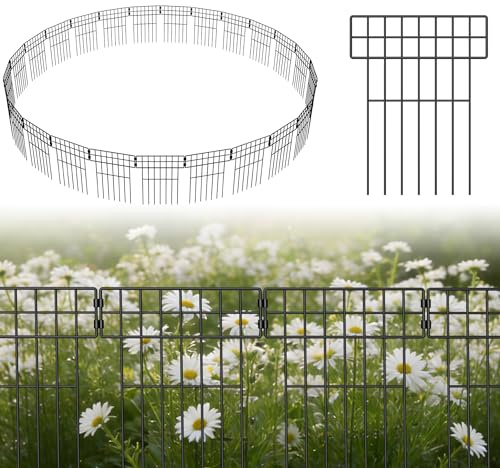XMTECH Metall-Gartenzaun, 10 Stück, 42x32cm, Schwarz, Steckzaun für Tierbarriere, Hundezaun, Blumenbeet, Balkon, Patio, Zaun Garten - Type B