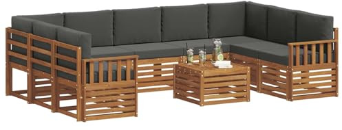 vidaXL Sofagarnituren 10 pcs Natur und Anthrazit Massivholz Akazie, Moderner Garten-Sofa, robuster Sitzbereich, stilvolle Lounge-Möbel für entspannte Terrasse