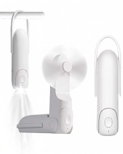 Hingue Ventilador de mano recargable, Mini ventilador portátil 3 en 1 (ventilador de mano), velocidad de viento en tercera marcha [8-22 horas de autonomía], protección de seguridad, batería móvil