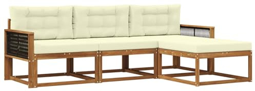 vidaXL Outdoor-Sofagarnitur mit Kissen 4 pcs Natur und Creme, Moderne Garten-Sofagarnitur, wetterfest, Bequeme Loungemöbel, stylische Sitzmöglichkeiten für den Hof