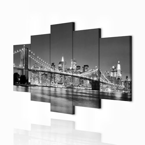 decomonkey Wandbilder New York 225x112.5 cm 5 Teilig Leinwandbilder | Bild auf Leinwand, Kunstdruck, Wanddeko, Wohnzimmer, Wanddekoration