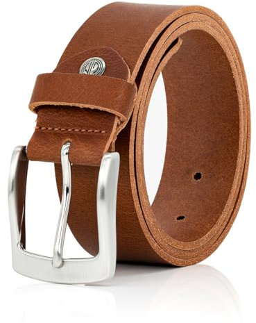 LINDENMANN Leder-Gürtel Herren 40 mm breit, Gürtel Herren Vollrindleder cognac, Größe/Size:130, Farbe/Color:braun
