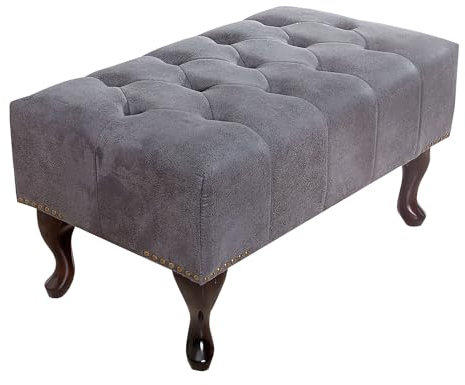 invicta INTERIOR riess-Ambiente Edler Chesterfield Fußhocker antik grau mit Knopfheftung und Nietenbesatz