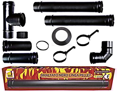 Tubos del Kit estufa de pellets 80 mm. tubo de acero negro esmaltado resistente 600 ° CE Hecho en Italia chimenea porcelana.