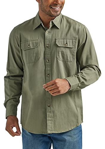 Wrangler Authentics Men's Long-sleeve Classic Woven Button Down Shirt, Burnt Olive, L UK