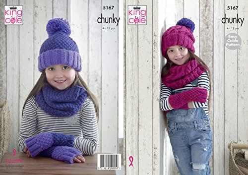 King Cole Comfort Chunky Knitting Pattern 5167 - Easy Headwear, Gloves, Scarves Pattern - 4-12 Years