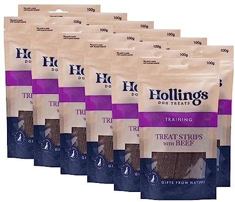 Hollings Treat Strips with Beef Dog Training Treats, 100% Natural, Air Dried Beef Strips for Adult Dogs, Gluten Free & High in Protein 100 g, Pack of 12