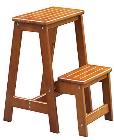 2-step Folding Ladder Stool Wooden Indoor Staircase Chair Kitchen Ladders Small Foot Stools for Adults Kids,Portable Flower Rack/Shoe Bench/Storage Shelf