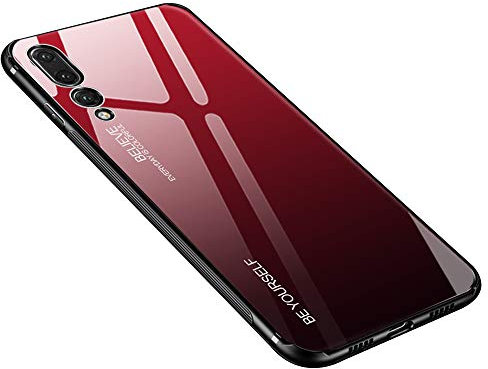 Generisch Schutzhülle für Huawei P20 Pro, Hartglas, Rückseite mit Farbverlauf + Kanten, Silikon, TPU, weich, Hybrid, stoßfest, Kratzfest, Rot/Schwarz
