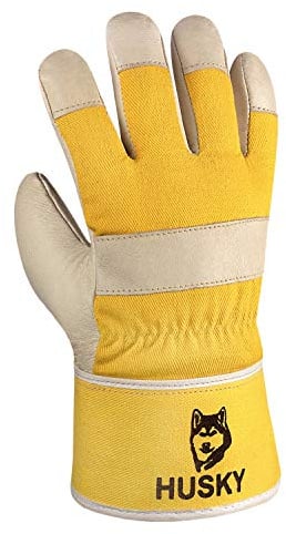 (12 Paar) teXXor Handschuhe Winterhandschuhe Husky 12 x Leder Natur/Drell gelb 8