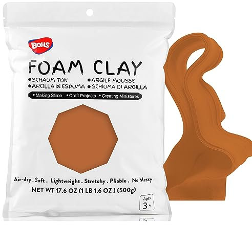 BOHS Schokoladenbraun Modellierschaum-Ton (500 g) – matschig, weich, lufttrocknend – für Blumenspiegel, Cosplay, künstliches Backen, Schleimzubehör