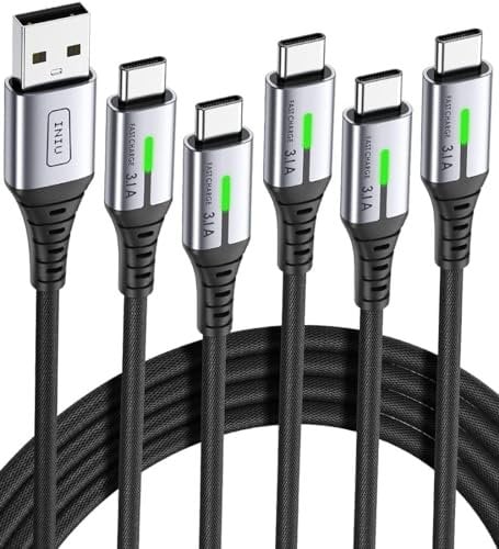 INIU USB C Charger Cable 3.1A, [5Pack, 2m+2m+1m+1m+0.5m] QC 3.0 Phone Charger Type C Fast Charging Cable for Samsung Galaxy S25 S24 Ultra, iPhone 17 16 Pro Max Air, Google Pixel 9 8 Redmi Note Xiaomi.