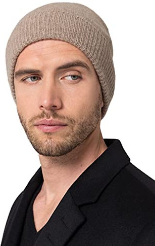 Style & Republic Sport Beanie, Mütze aus 100% Kaschmir, Unisize mit 54 cm Bundumfang und 6,5 cm Umschlag, Herren (Nougat)