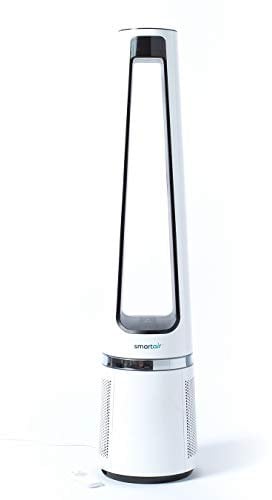 SmartAir Bladeless Fan 42- Cool & Purify Oscillating Tower Fan - 12 Speeds & 4 Wind Modes - Dual-Filtration with HEPA Filter - Auto-Shut Off Timer - Inc Remote Control - Touch Panel Controls