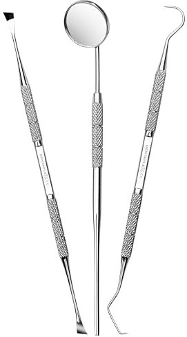 Dentaplex 3 Pcs Oral Dental Care Kit for Teeth Cleaning Whitening Plaque Removal Tartar Remover Scraper, Dual Ended Tooth Picks Dentist Mirror Dental Tools