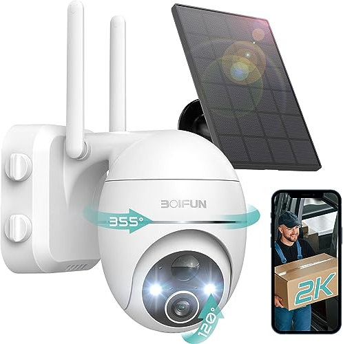 BOIFUN 2K Telecamera Wi-fi Esterno,360°Telecamere Esterno Senza Fili,Rilevazione di Movimento,Visione Notturna a Colori, Audio Bidirezionale,2.4GHz Wi-Fi(2025)