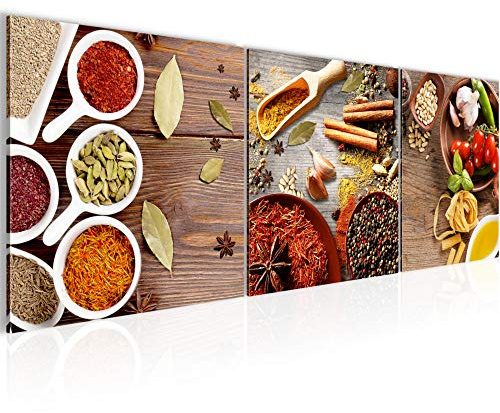 Runa Art - Bilder Küche Gewürze 120 x 40 cm 3 Teilig Wandbild auf Vlies Leinwand Braun Bunt Mehrteilig Modern 030133a