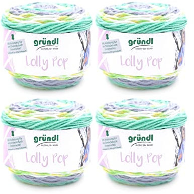Gründl Wolle Lolly Pop - dicke Wolle zum Häkeln und Stricken mit Farbverlauf - Strickgarn - Weich und hautfreundlich - 100% Polyacryl - 4 Knäuel 150 g / 240 m - Nadelstärke 5-6 - zitrone-zinn