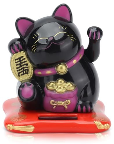 HERCHR Winkekatze Solarbetriebene, Winkekatze Mittelfinger, Winkende Katze, Winkende Japanische Glückskatze Mit Winkenden Arm Solarbetrieben Für Home Display Car Decor 6,5×7×8Cm
