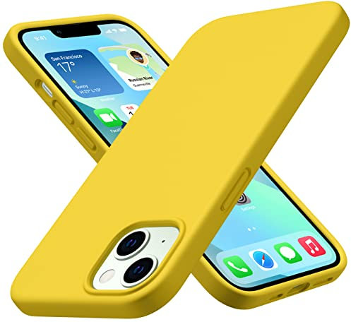 CellEver Silikon-Schutzhülle für iPhone 13, schmal, stoßfest, mit weichem Mikrofaser-Futter, Gelb