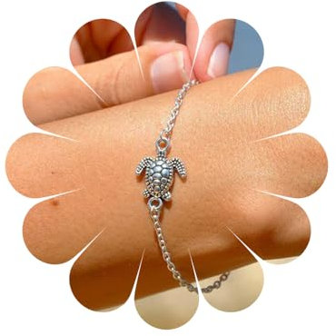 HUANMAYE Fußkettchen für Damen, Schildkröte, Silber, perfekt für Strandpartys, Geschenke für Frauen, Mädchen, Tochter, Schwester