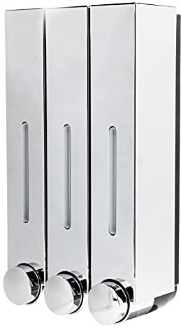 3 x 420ml Manueller Seifenspender, 153 X 280 X 90mm Wand-Seifenspender, Lotionsspender mit 3 Durchsichtigen Fächern, für Flüssigseife, Duschgel, Shampoo(Silber)