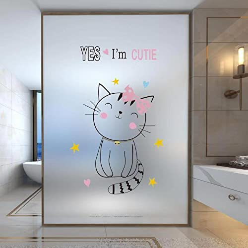 Fensterfolie Selbsthaftend Blickdicht Süße Katze Milchglasfolie Sichtschutzfolie Sichtschutz Fenster Fensterfolien Glasfolie Selbstklebend Fenster Folie 40×120cm