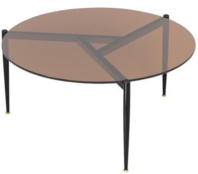 Artloge Couchtisch Rund Glas Wohnzimmertisch: Gold Nordischer Minimalistischer Glas Sofatisch - Moderner Beistelltisch für Zuhause, Wohnzimmer, Terrasse, Garten - 80 × 80 × 40 cm
