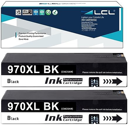 LCL kompatible Tintenpatrone 970XL 970 XL 971XL 971 XL CN621AE CN625AE mit hoher Reichweite (2 Schwarz) Ersatz für HP Officejet Pro X451DN X451DW X551DW X576DW